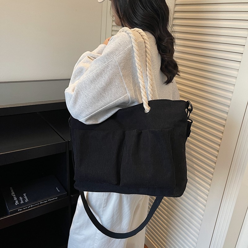 2026春新款休闲包灯芯绒托特包女大容量单肩包休闲简约通勤斜挎包,淘宝优惠券,粉丝福利购,淘宝优惠卷