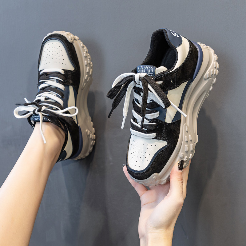 真皮厚底爆款老爹鞋女2024春季新款拼色百搭运动鞋ins松糕休闲鞋,淘宝优惠券,粉丝福利购,淘宝优惠卷