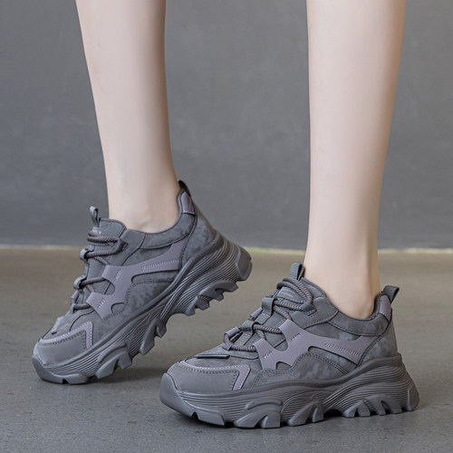 真皮厚底老爹鞋女2025秋冬新款增高百搭轻便运动鞋炸街时尚休闲鞋 - 图2