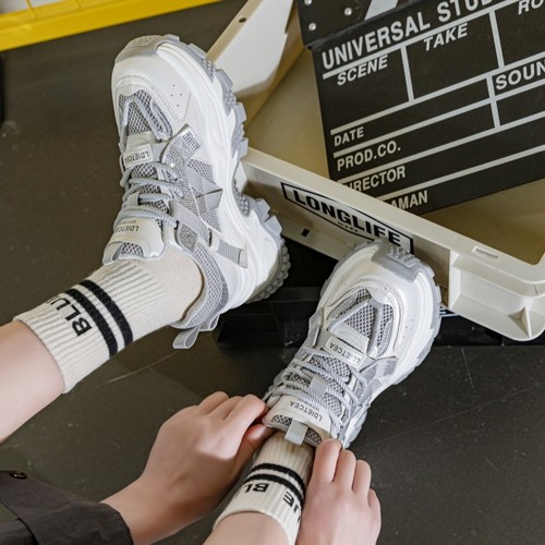 真皮炸街水钻厚底老爹鞋女春夏新款网面透气松糕鞋增高运动休闲鞋 - 图2