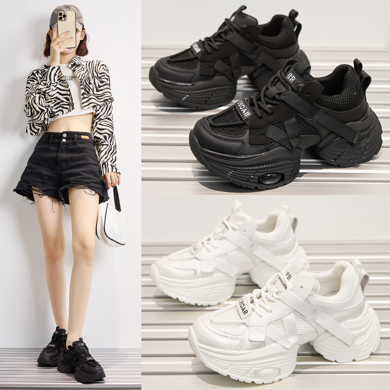 真皮厚底老爹鞋女2025秋新款百搭爆款3233小码增高网红休闲运动鞋 - 图0