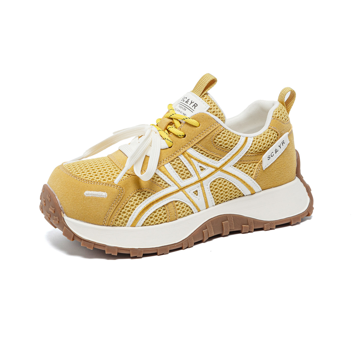 黄色平底休闲鞋女春季新款低跟跑步阿甘鞋轻便真皮运动老爹德训鞋,淘宝优惠券,粉丝福利购,淘宝优惠卷