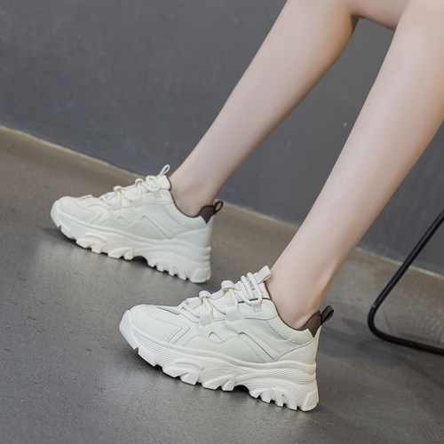 真皮厚底老爹鞋女2025秋冬新款增高百搭轻便运动鞋炸街时尚休闲鞋 - 图1