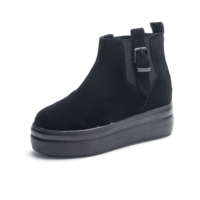 磨砂皮内增高短靴女秋冬新款厚底马丁靴百搭黑色小码松糕切尔西靴 - 图3