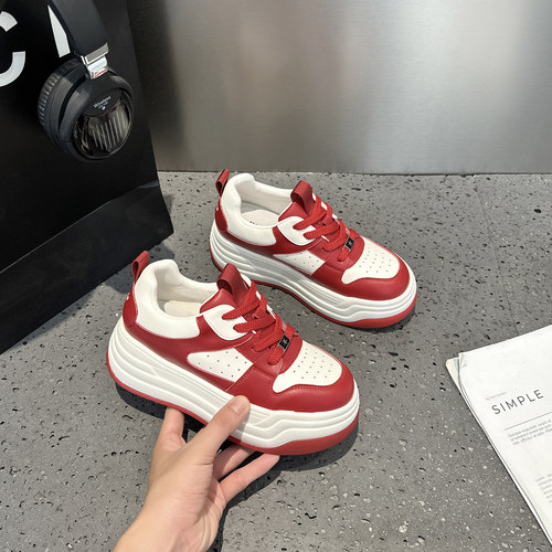 真皮厚底德训女鞋2025秋季新款百搭增高老爹鞋时尚爆款休闲运动鞋 - 图1