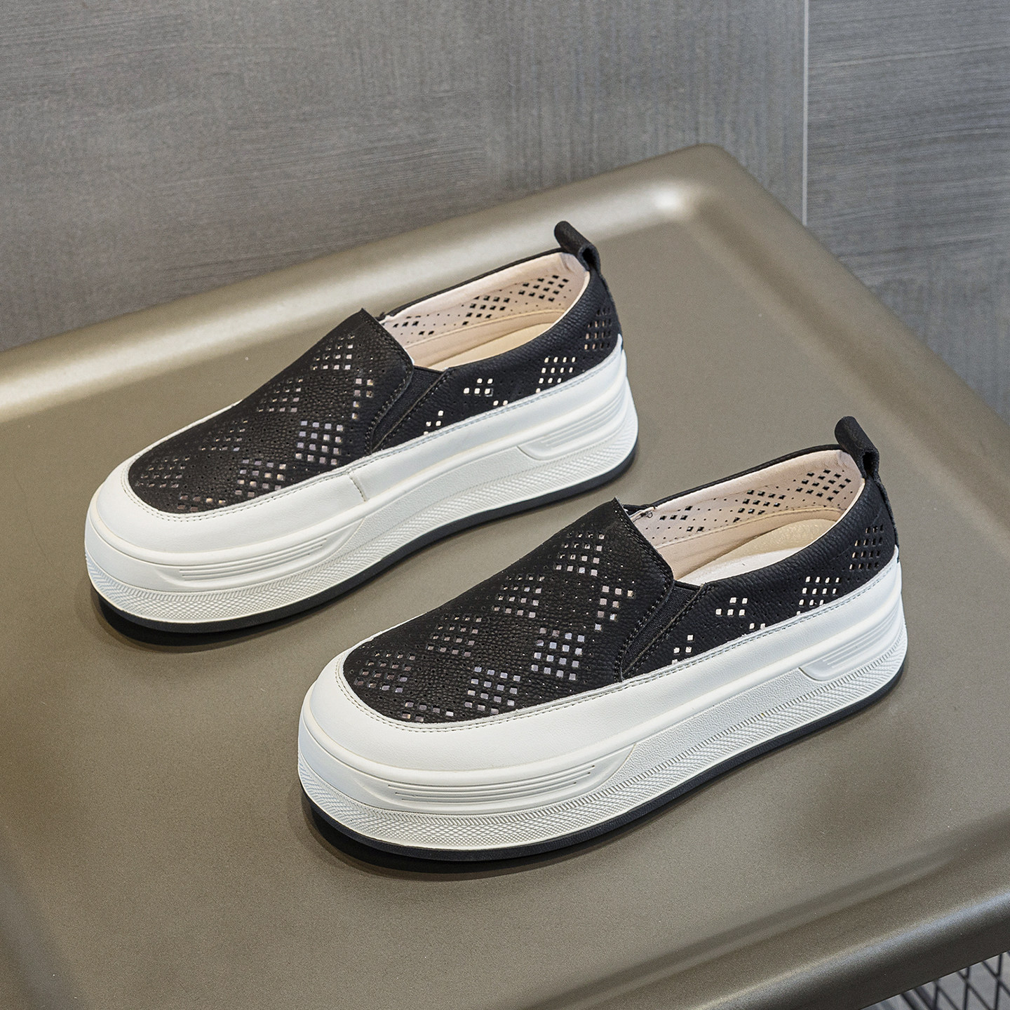 Genuine leather hollow breathable casual loafers sports sneakers