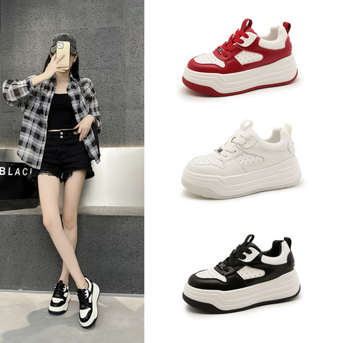 真皮厚底德训女鞋2025秋季新款百搭增高老爹鞋时尚爆款休闲运动鞋 - 图0