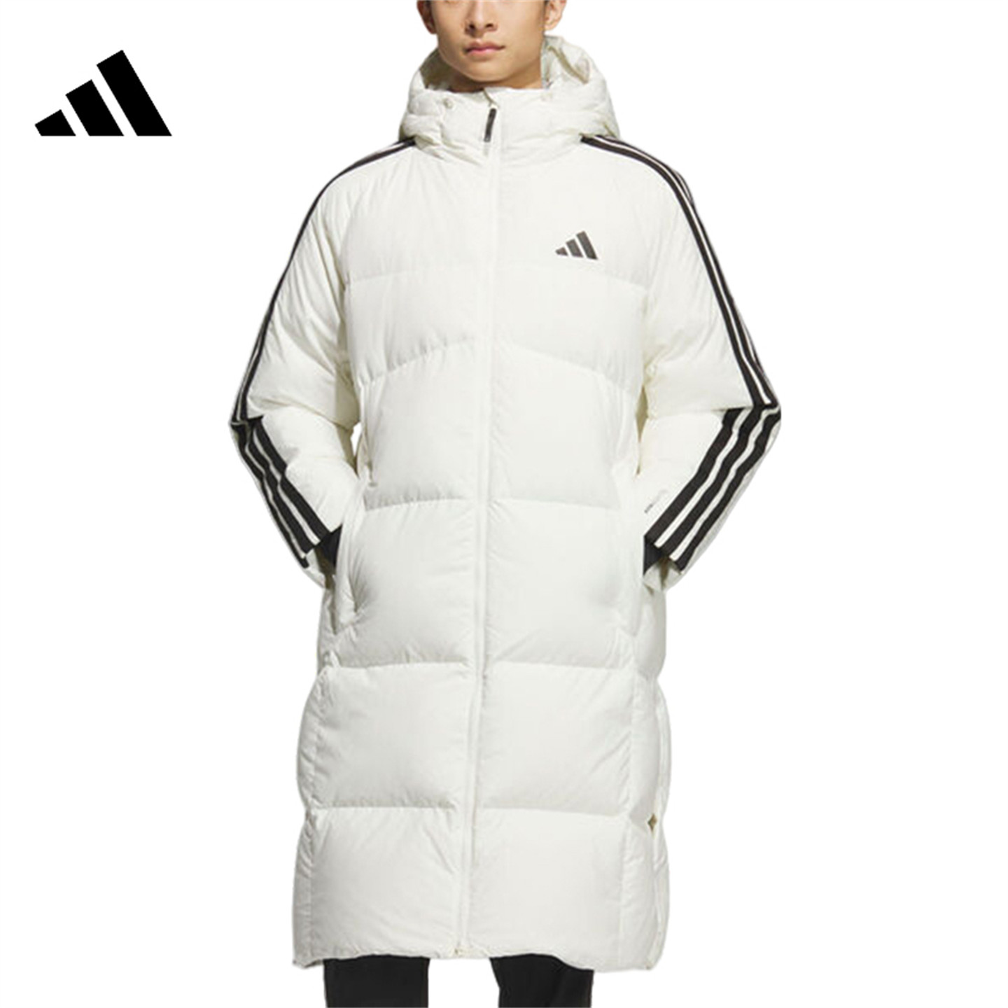 Adidas阿迪达斯男女羽绒服金晨同款长款保暖三条杠白色外套KC2497,淘宝优惠券,粉丝福利购,淘宝优惠卷
