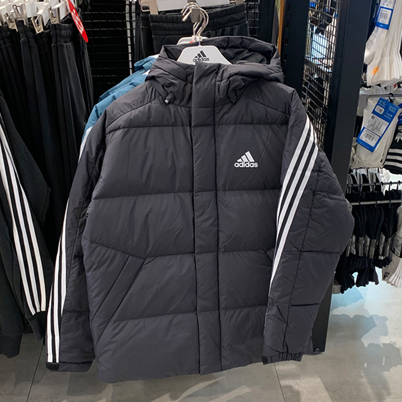 ADIDAS阿迪达斯羽绒服男2022秋季连帽棉服运动休闲保暖外套H20754 - 图0