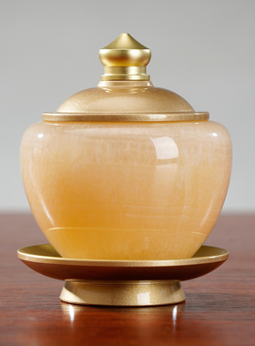 天然黄玉香炉供奉供具套装摆件