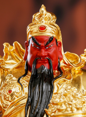 纯铜彩绘关公武财神招财供奉摆件