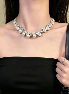 晚礼服超闪水钻珍珠choker项链女