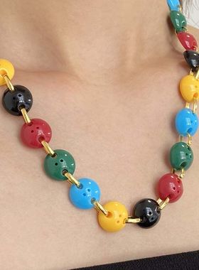 多巴胺彩色树脂扁豆椭圆串珠项链