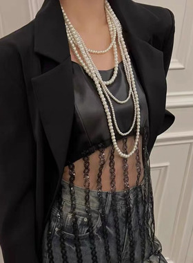 银山茶花朵气质多层珍珠叠戴项链