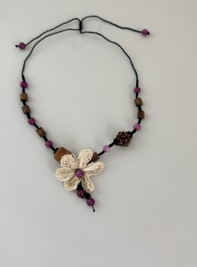 手工编织民族风长短款花朵项链