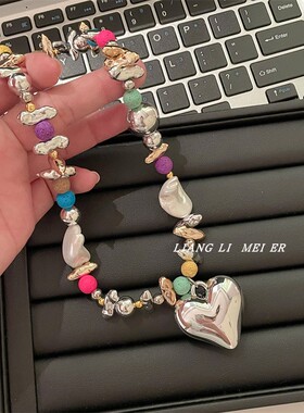 爱心串珠女多巴胺彩色项链