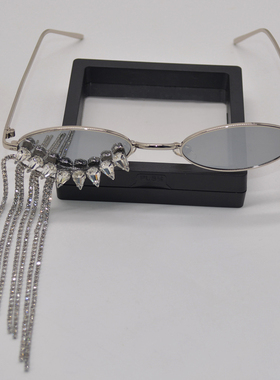 时尚椭圆复古镶钻流苏太阳镜墨镜