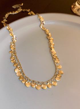 金属流苏女亮片褶皱锁骨链项链