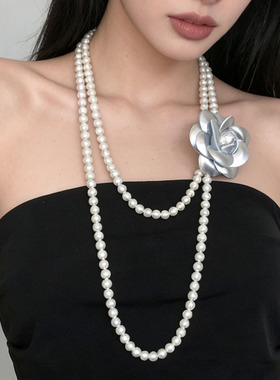 可拆卸蓝山茶花长款叠戴锁骨项链