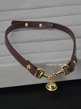 金属时髦皮质女铃铛项圈锁骨链