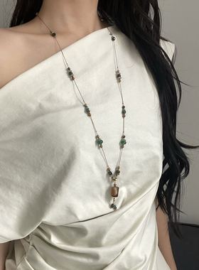 民族风复古天然水晶石头串珠项链