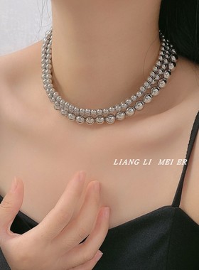 金属串珠女多层金属球项链锁骨链