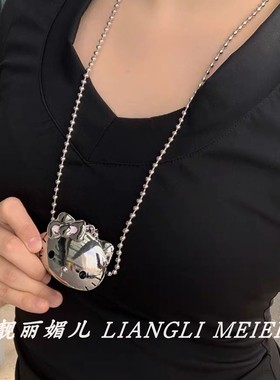 金属冷淡风银卡通猫吊坠项链女
