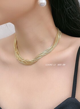 金属蛇骨叠戴女多层细项链锁骨链