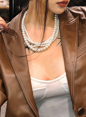 复古珍珠项链多层叠戴女