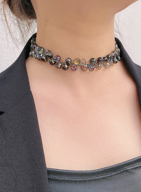 水晶串珠女幻彩不规则项链锁骨链