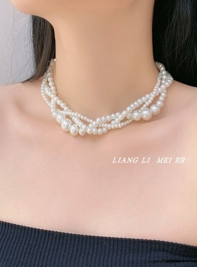 珍珠多层叠戴女巴洛克锁骨项链