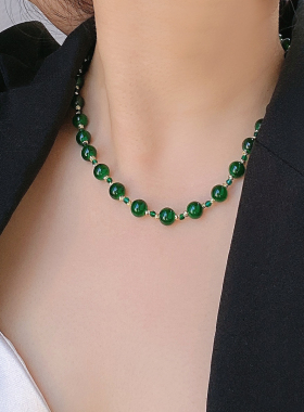 金属串珠女绿水晶项链