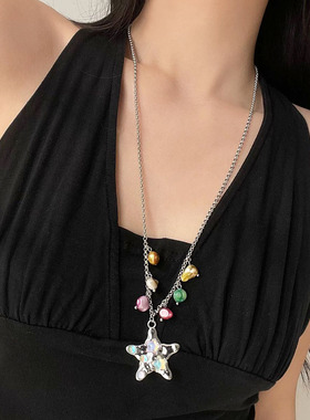 彩石五角星吊坠项链女毛衣链颈链