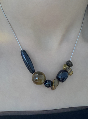 虎眼石钛钢蛇骨女异型不规则项链