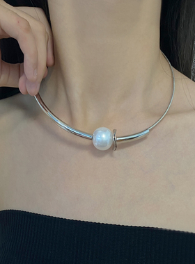 金属女单颗珍珠项圈锁骨链