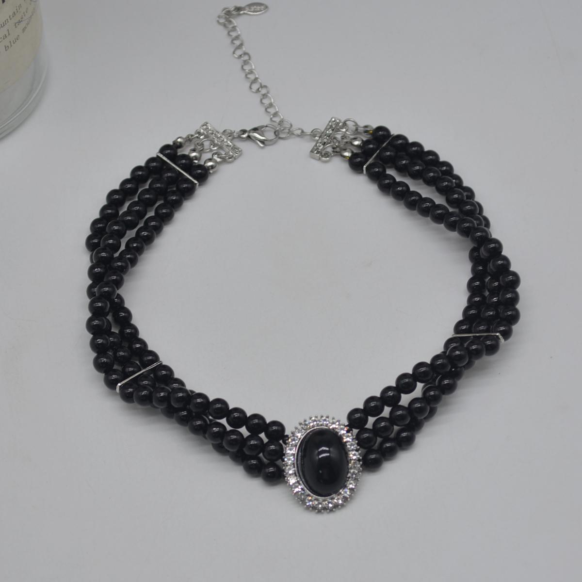 法式复古暗黑chocker黑色珍珠串珠闪钻多层项链锁骨链女叠戴配饰 - 图3