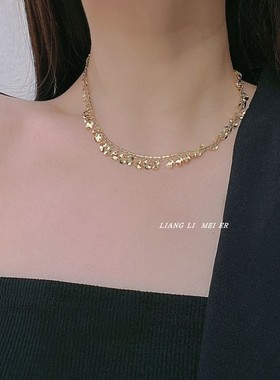 金属短款女圆形亮片流苏项链