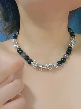 天然石圆珠女猫眼石项链