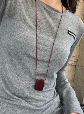 几何简约方形镜面吊坠项链毛衣链