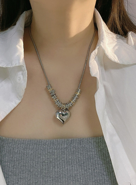 金属长款蛇骨链女爱心项链