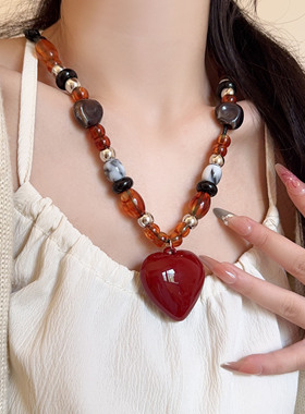 爱心多巴胺彩色串珠吊坠项链