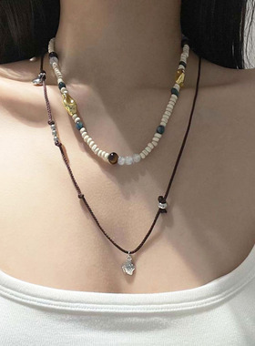 天然玉石木珠串珠叠戴编绳项链女