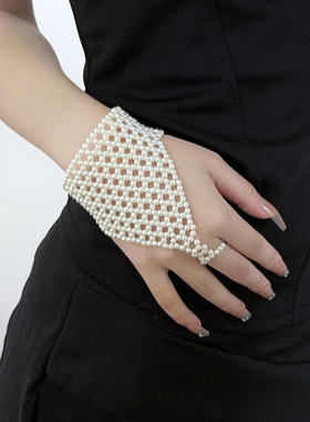 串珠编织珍珠套指一体式手链手镯