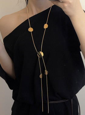 冷淡风长金银色亮面圆片流苏项链