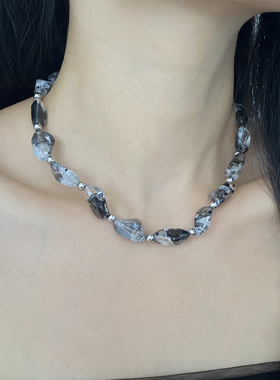 水晶石串珠女冰块不规则锁骨项链