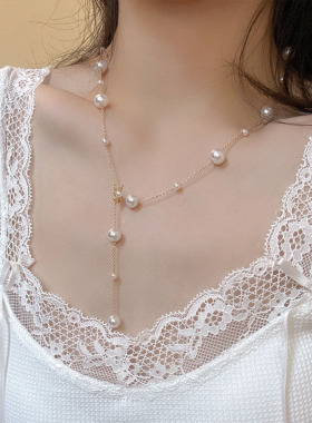 满天星Y字高档珍珠流苏项链女