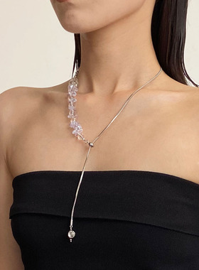 超仙水晶串珠蛇骨链抽拉项链女