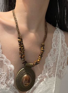 复古辣妹美拉德异形松石串珠项链