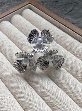 戒指女金属不规则大花朵指环