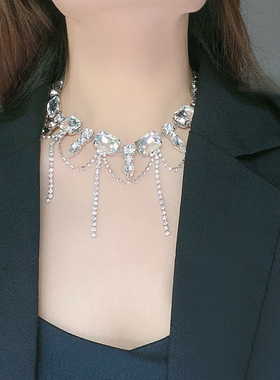闪钻流苏项链锁骨链2025年新款女小众宴会轻奢气质颈链项圈配饰